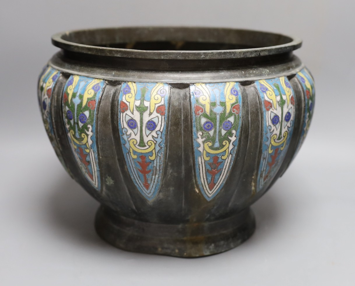 A Japanese bronze and champleve enamel jardiniere 35cm